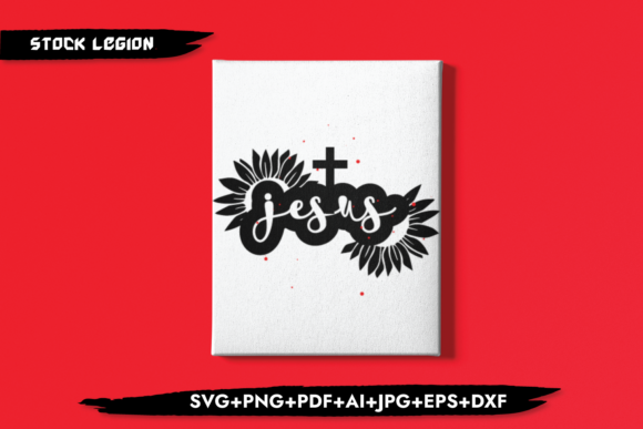 Jesus Lettering Petals and Cross Graphics